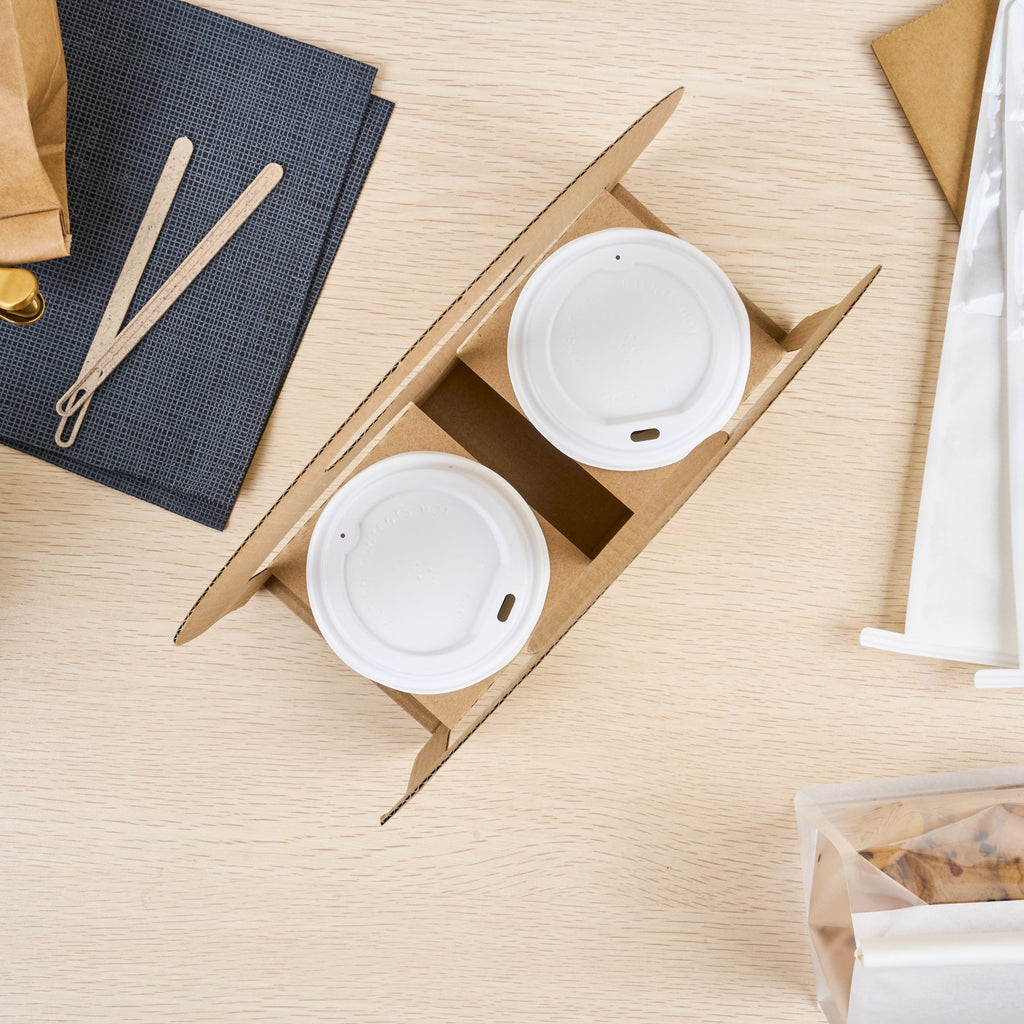 Restpresso Kraft Paper Sunrise Drink Carrier - Fits 2 Cups - 9 3/4" x 4" x 10 3/4" - 100 count box