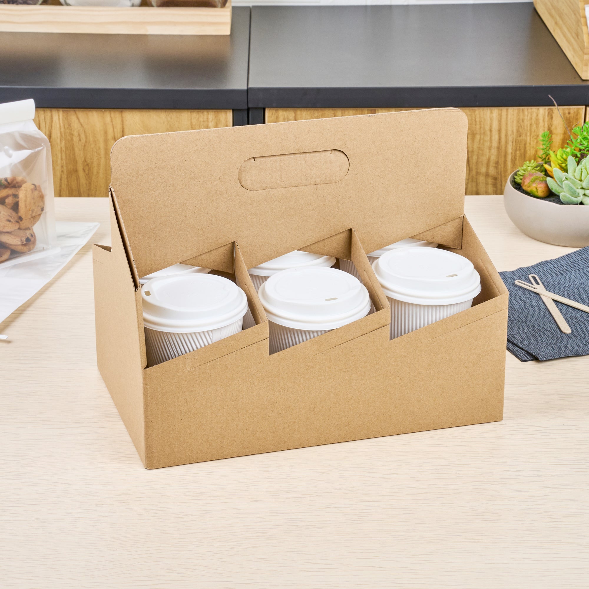 Restpresso Kraft Paper Altalena Drink Carrier - Fits 6 Cups - 11 3/4" x 7 3/4" x 9 1/2" - 100 count box