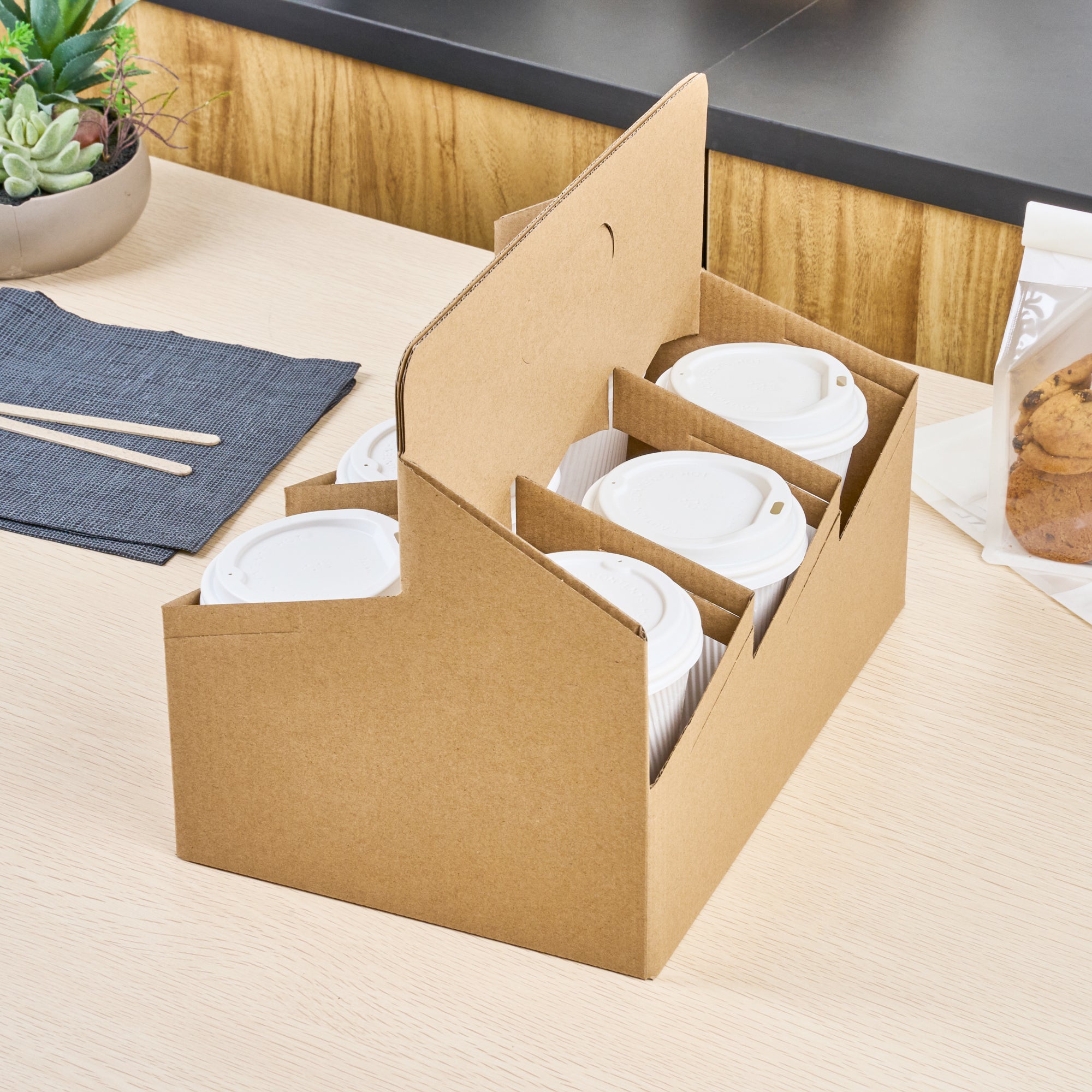 Restpresso Kraft Paper Altalena Drink Carrier - Fits 6 Cups - 11 3/4" x 7 3/4" x 9 1/2" - 100 count box