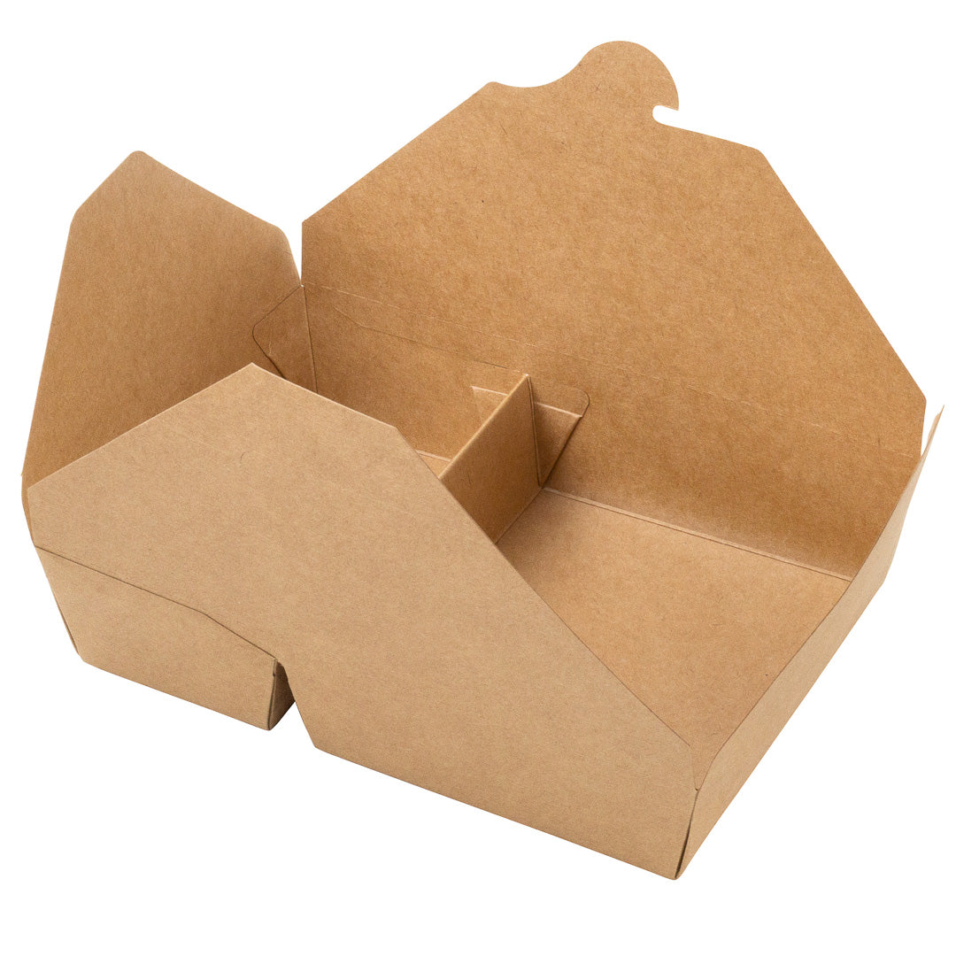 Bio Tek 50 oz Rectangle Kraft Paper #5 Bio Box Take Out Container - 2-Compartment - 8 1/2" x 6" x 1 3/4" - 200 count box