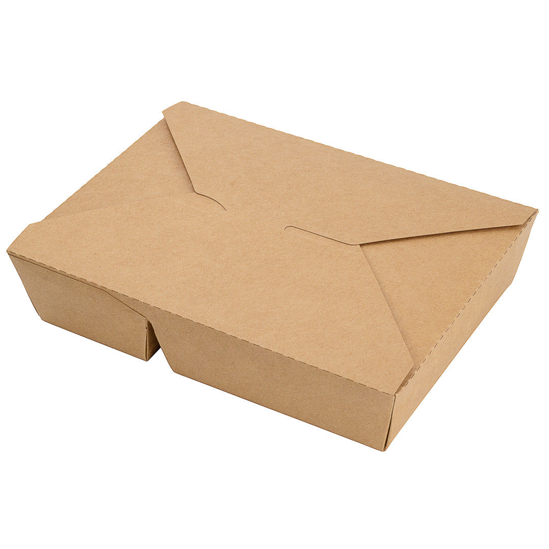 Bio Tek 50 oz Rectangle Kraft Paper #5 Bio Box Take Out Container - 2-Compartment - 8 1/2" x 6" x 1 3/4" - 200 count box