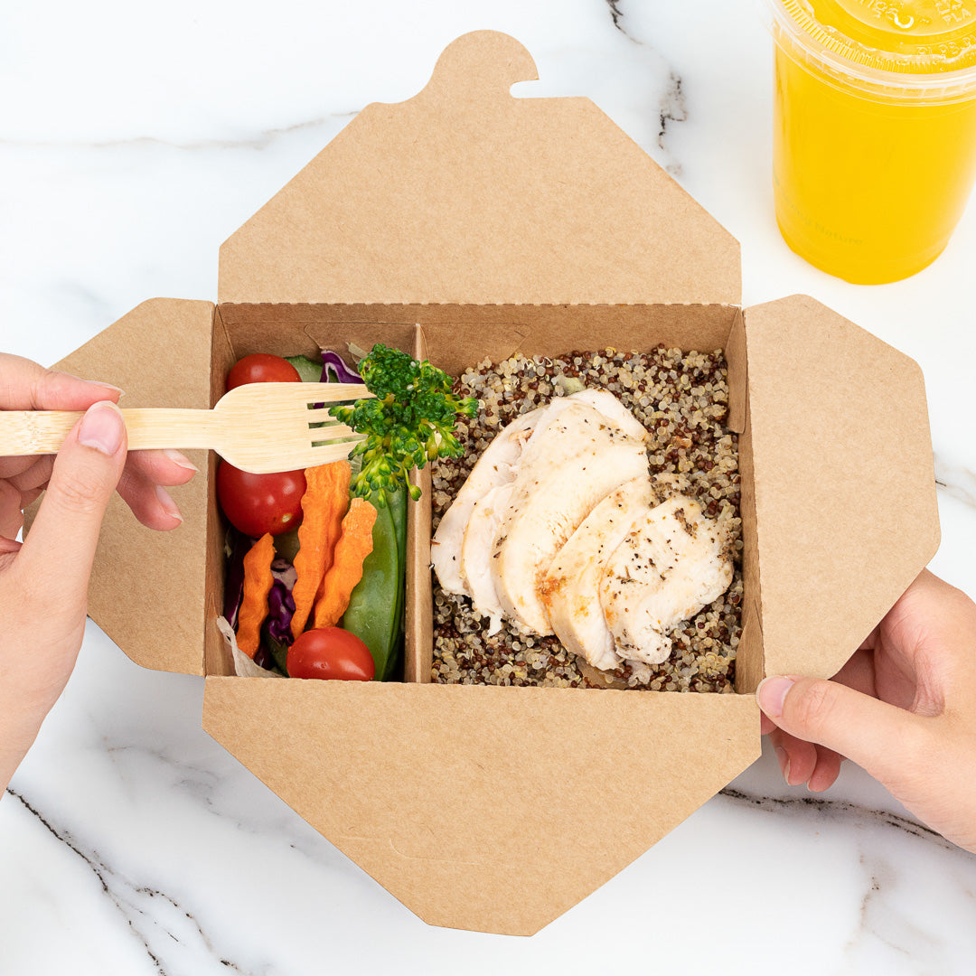 Bio Tek 47 oz Rectangle Kraft Paper #3 Bio Box Take Out Container - 2-Compartment - 6 1/2" x 5 1/4" x 2 1/2" - 200 count box