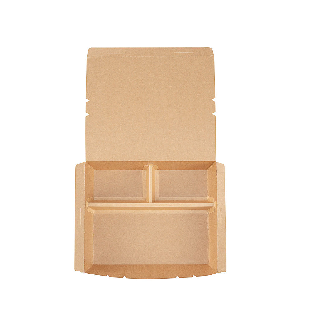 Bio Tek 78 oz Rectangle Kraft Paper Bento Box - 3-Compartment - 11" x 9" x 2" - 100 count box
