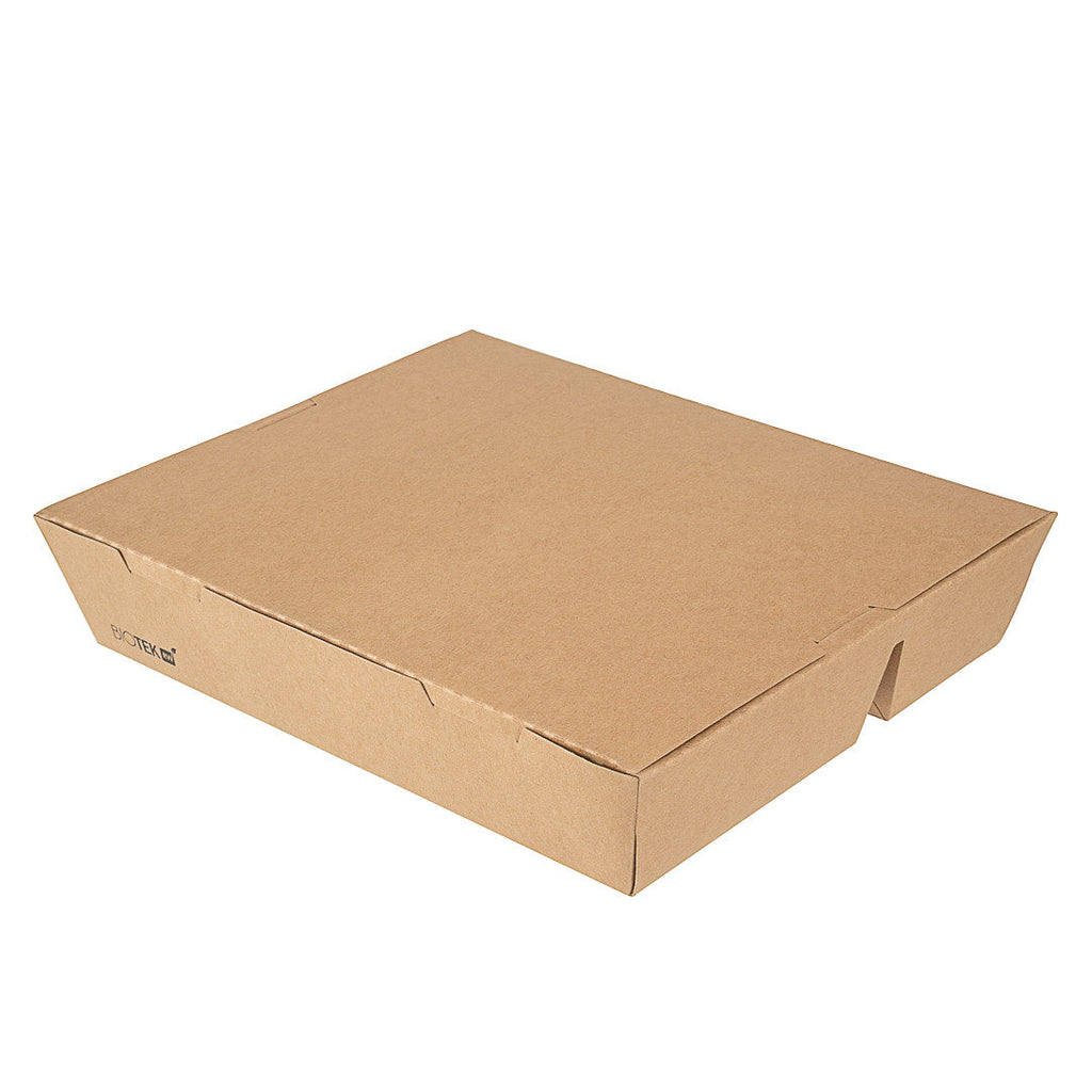 Bio Tek 78 oz Rectangle Kraft Paper Bento Box - 3-Compartment - 11" x 9" x 2" - 100 count box