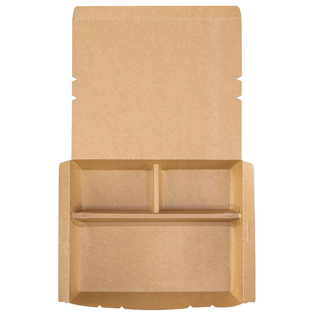 Eco Tek 78 oz Rectangle Kraft and Green Paper Bento Box - 3-Compartment, Compostable - 11" x 9" x 2" - 100 count box