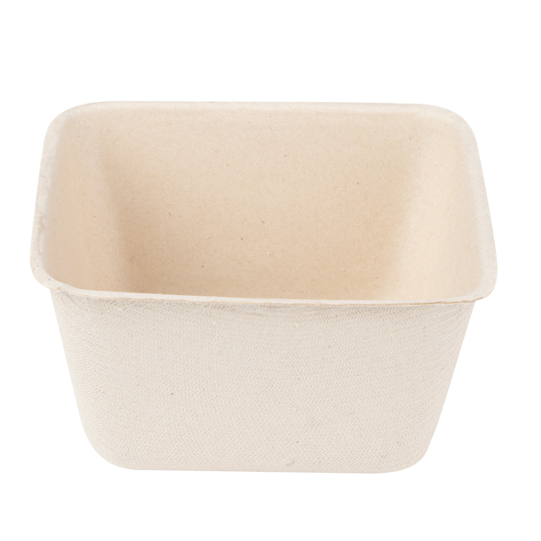 Pulp Tek 9 oz Square Natural Sugarcane / Bagasse Bowl - 3 3/4" x 3 3/4" x 2" - 100 count box