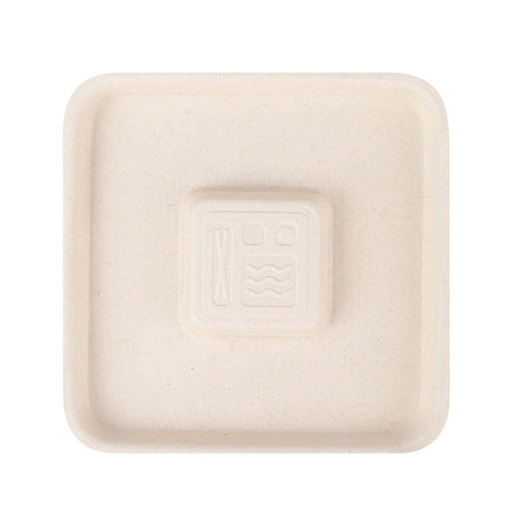 Pulp Tek Square Natural Sugarcane / Bagasse Flat Lid - Fits 9 oz Bowl - 100 count box