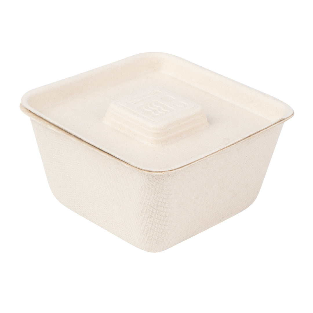 Pulp Tek Square Natural Sugarcane / Bagasse Flat Lid - Fits 9 oz Bowl - 100 count box