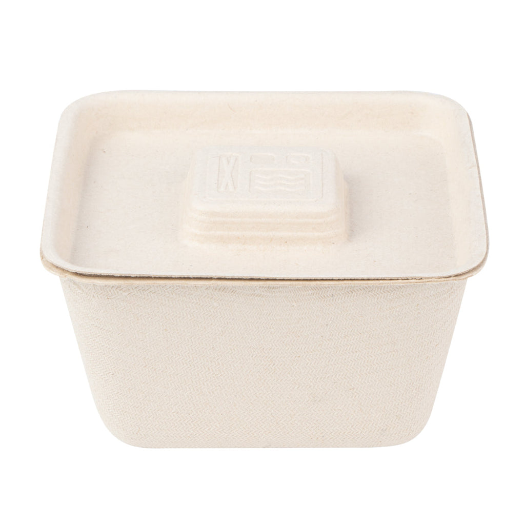 Pulp Tek Square Natural Sugarcane / Bagasse Flat Lid - Fits 9 oz Bowl - 100 count box