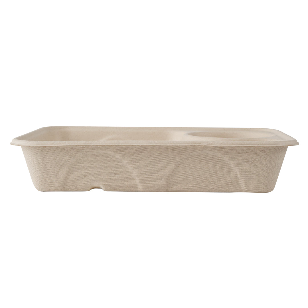 Pulp Tek 34 oz Rectangle Natural Sugarcane / Bagasse To Go Container - 2-Compartment - 9 1/2" x 6 1/4" x 1 3/4" - 100 count box