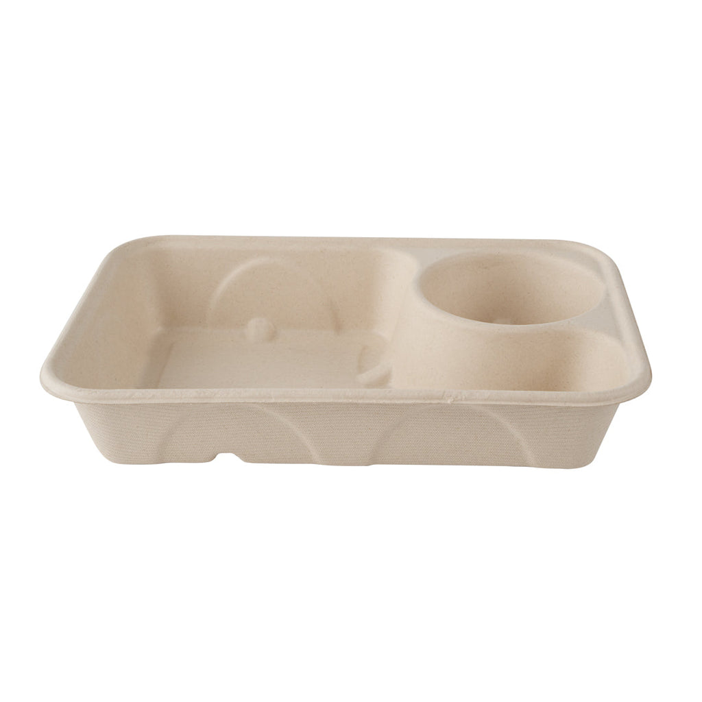 Pulp Tek 34 oz Rectangle Natural Sugarcane / Bagasse To Go Container - 2-Compartment - 9 1/2" x 6 1/4" x 1 3/4" - 100 count box