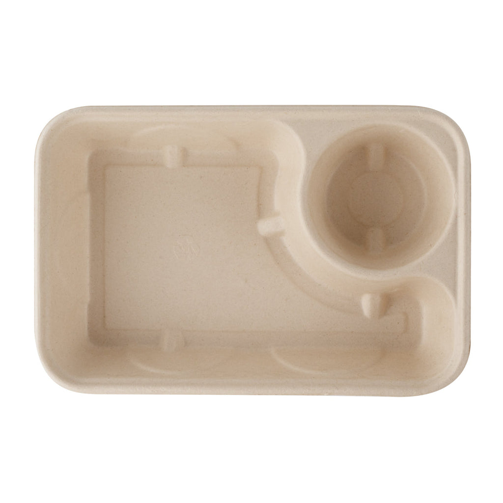 Pulp Tek 34 oz Rectangle Natural Sugarcane / Bagasse To Go Container - 2-Compartment - 9 1/2" x 6 1/4" x 1 3/4" - 100 count box