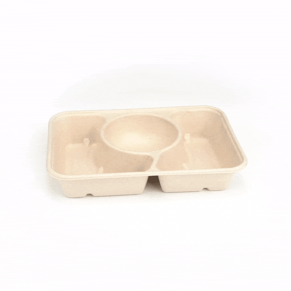 Pulp Tek 31 oz Rectangle Natural Sugarcane / Bagasse To Go Container - 3-Compartment - 9 1/2" x 6 1/4" x 1 3/4" - 100 count box