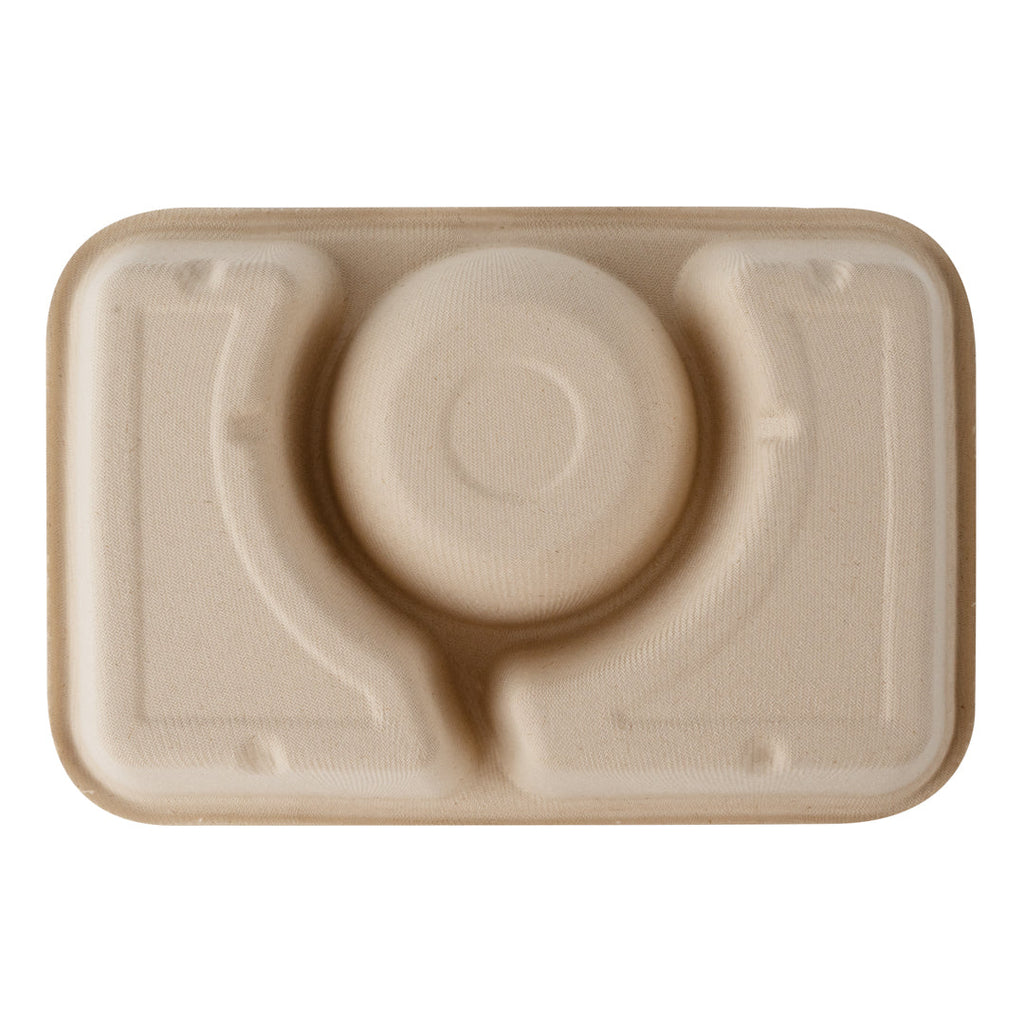Pulp Tek 31 oz Rectangle Natural Sugarcane / Bagasse To Go Container - 3-Compartment - 9 1/2" x 6 1/4" x 1 3/4" - 100 count box