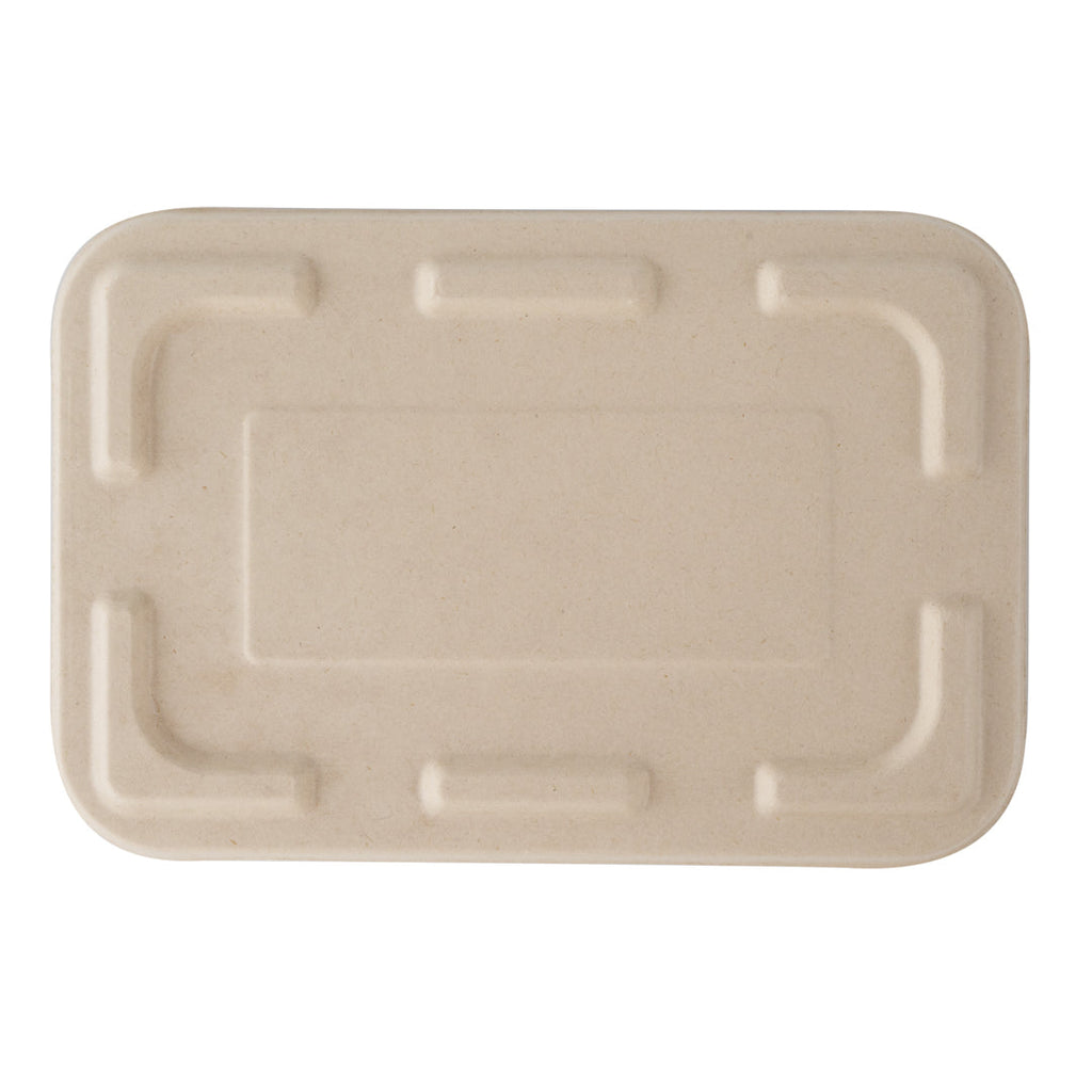 Pulp Tek Rectangle Natural Sugarcane / Bagasse Flat Lid - Fits To Go Container - 100 count box