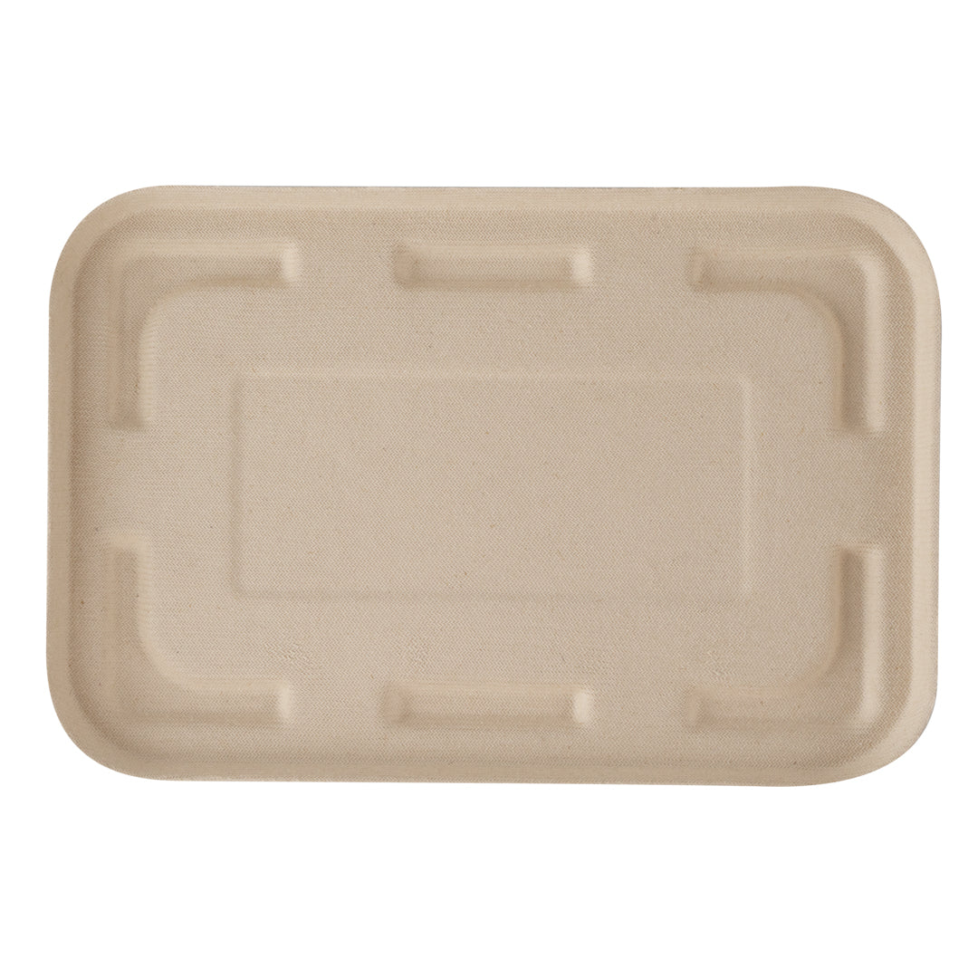 Pulp Tek Rectangle Natural Sugarcane / Bagasse Flat Lid - Fits To Go Container - 100 count box