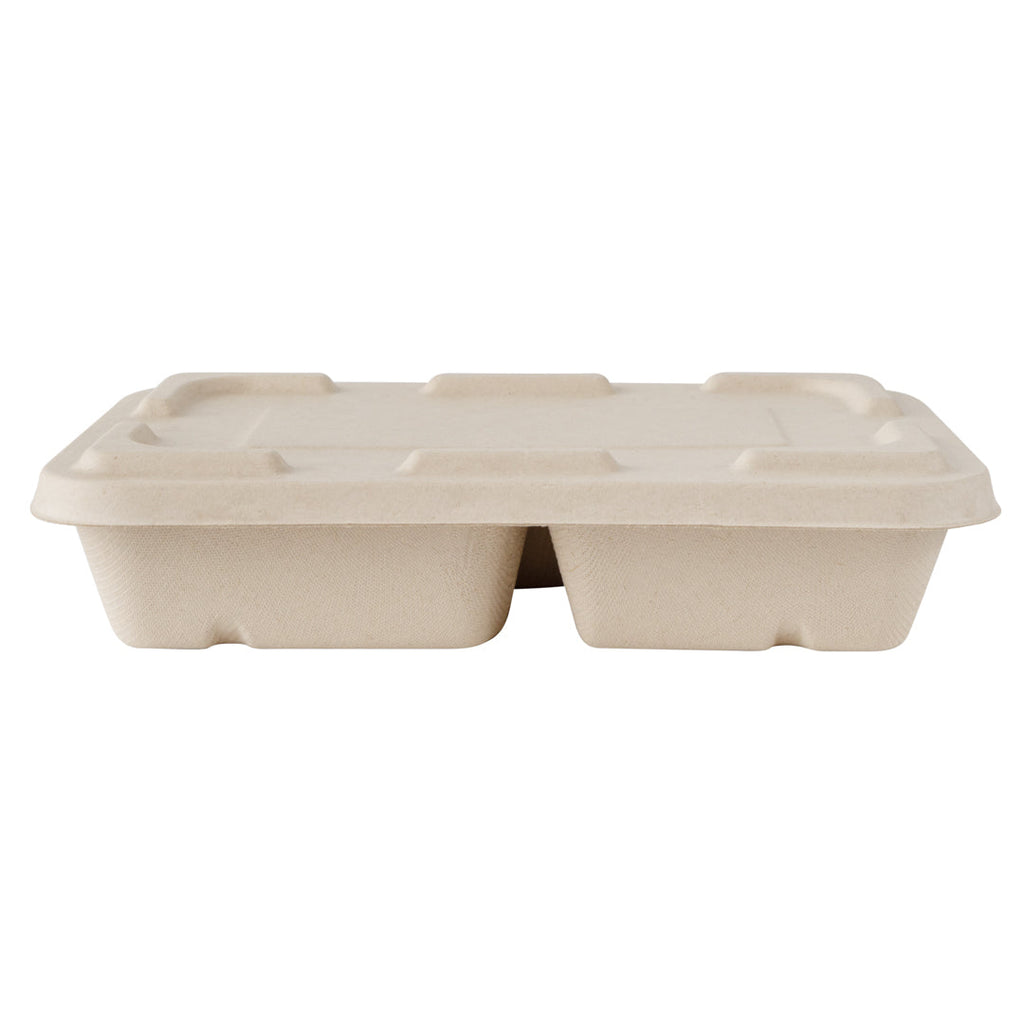 Pulp Tek Rectangle Natural Sugarcane / Bagasse Flat Lid - Fits To Go Container - 100 count box