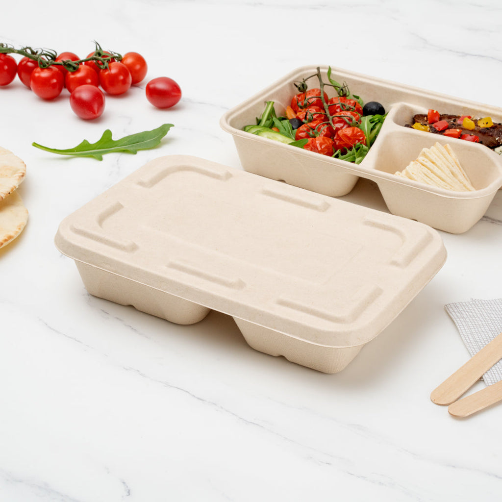 Pulp Tek Rectangle Natural Sugarcane / Bagasse Flat Lid - Fits To Go Container - 100 count box