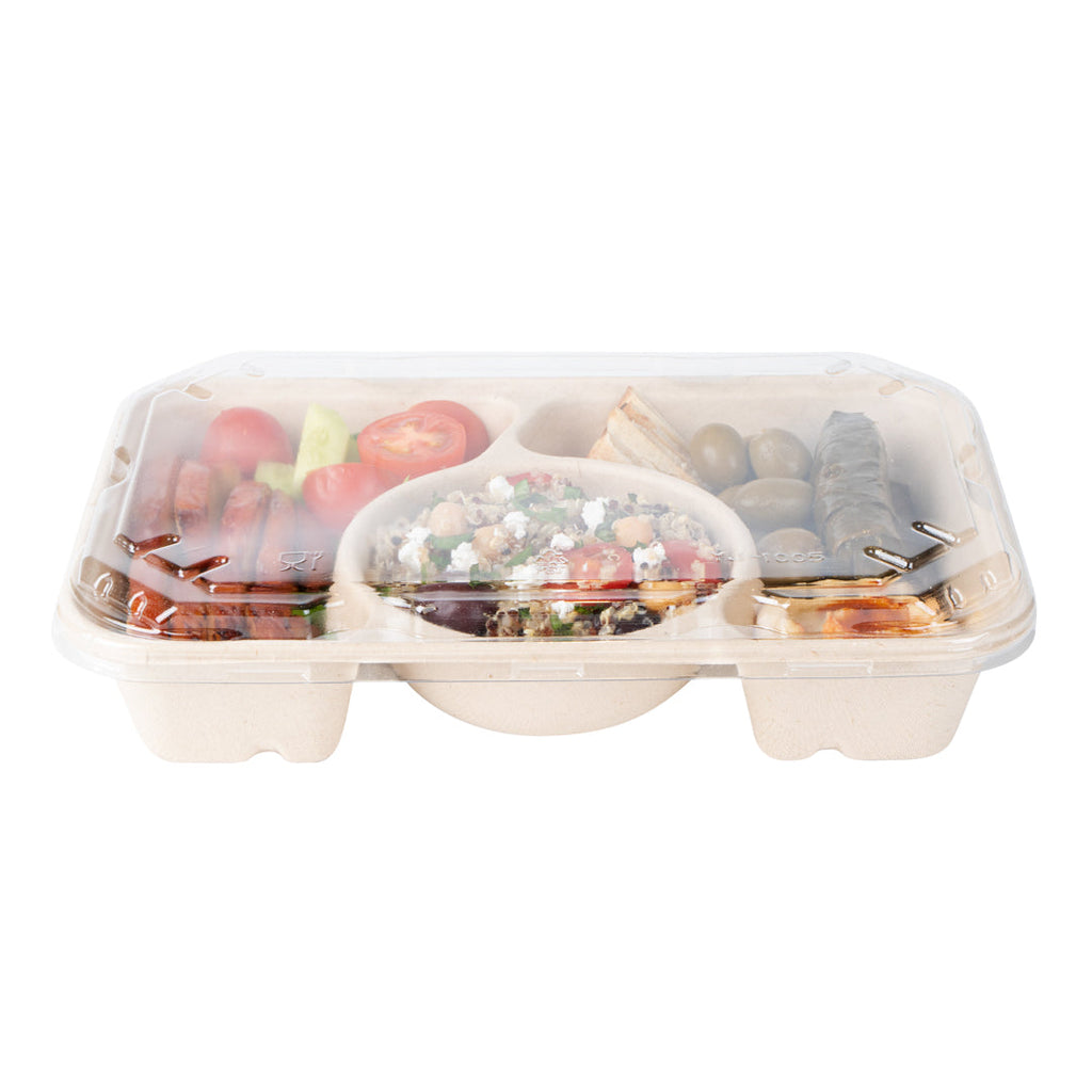 Pulp Tek Rectangle Clear Plastic Flat Lid - Fits Bagasse To Go Container - 100 count box