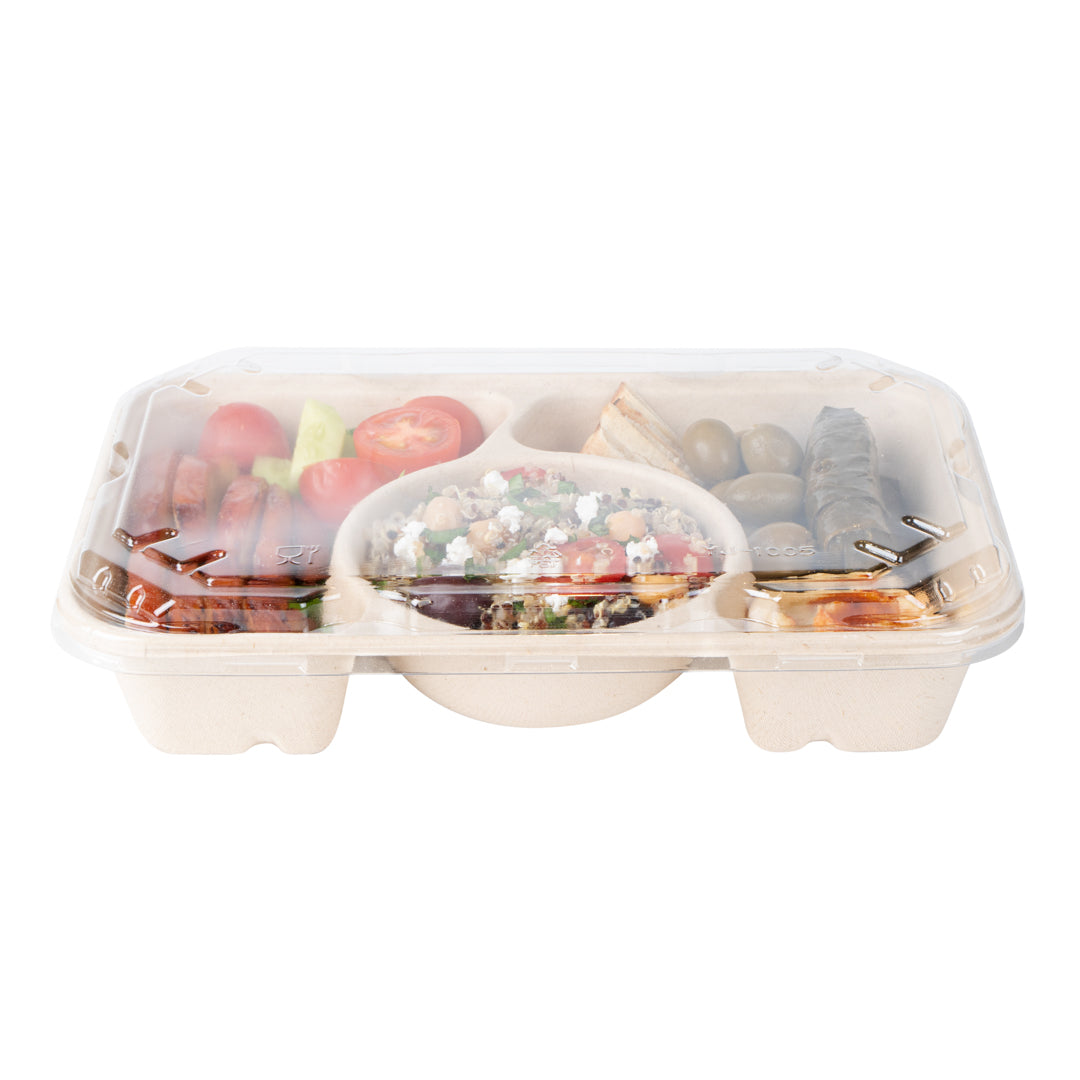 Pulp Tek Rectangle Clear Plastic Flat Lid - Fits Bagasse To Go Container - 100 count box