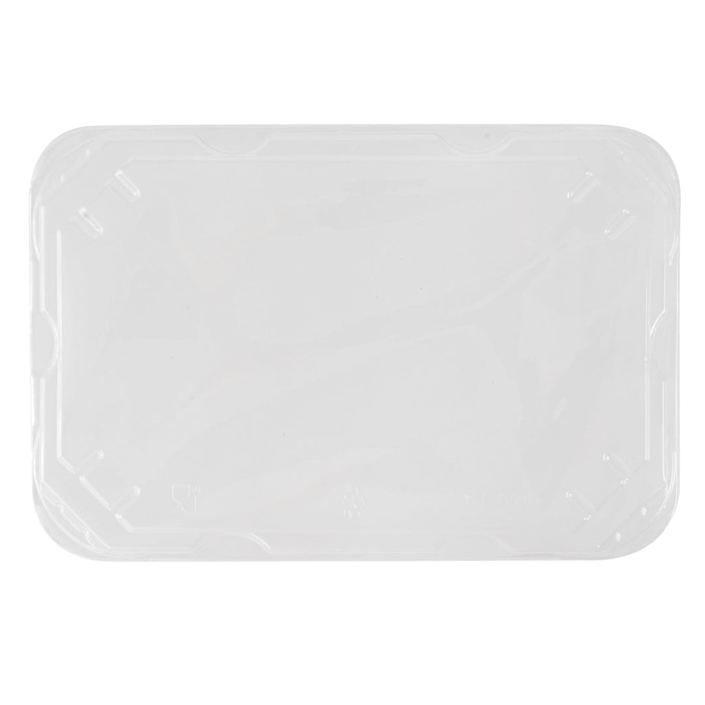 Pulp Tek Rectangle Clear Plastic Flat Lid - Fits Bagasse To Go Container - 100 count box