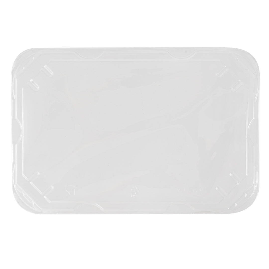 Pulp Tek Rectangle Clear Plastic Flat Lid - Fits Bagasse To Go Container - 100 count box
