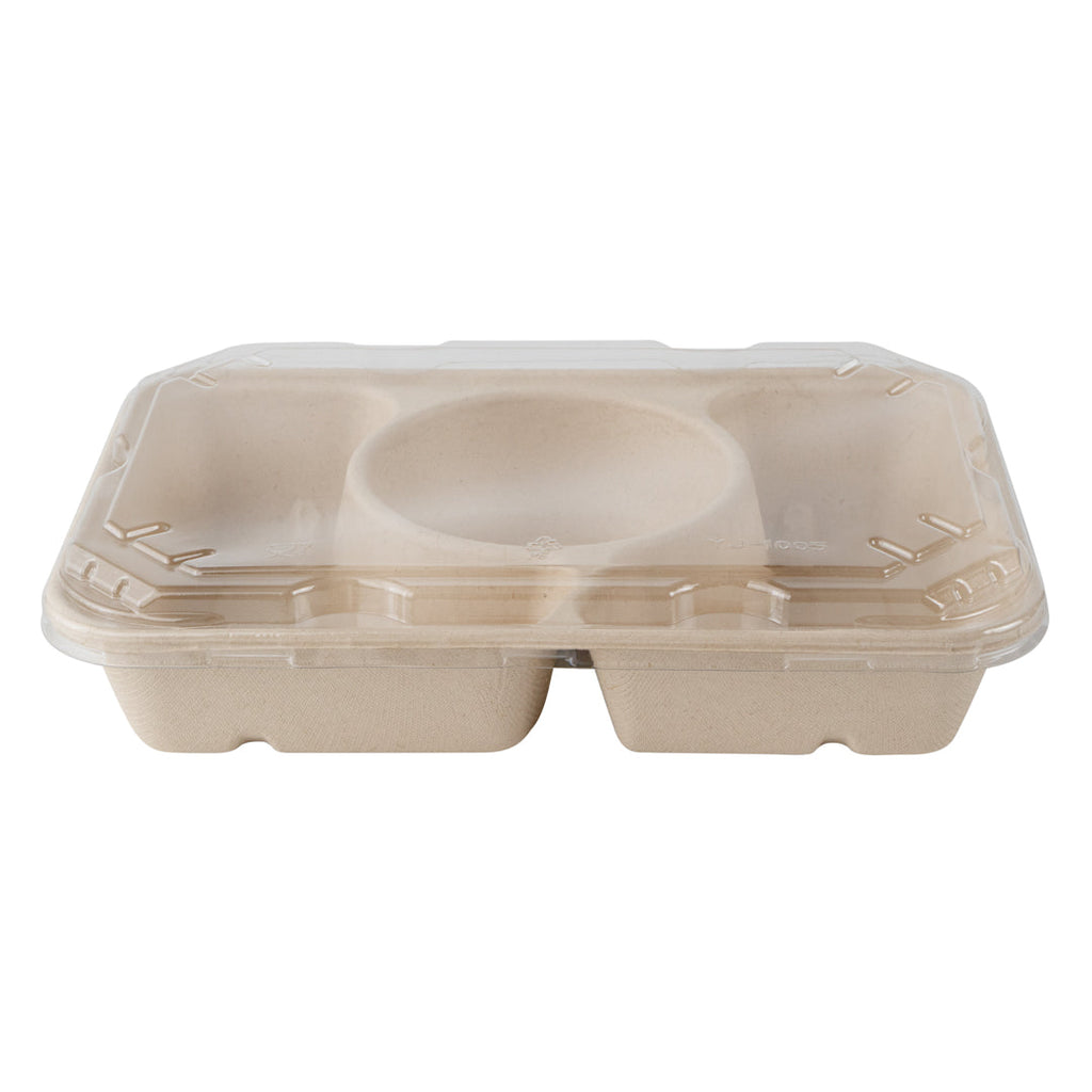 Pulp Tek Rectangle Clear Plastic Flat Lid - Fits Bagasse To Go Container - 100 count box