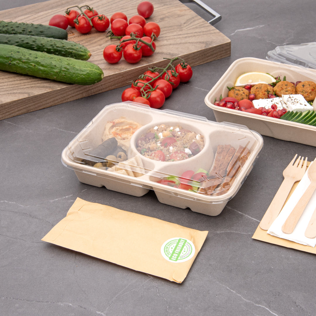 Pulp Tek Rectangle Clear Plastic Flat Lid - Fits Bagasse To Go Container - 100 count box