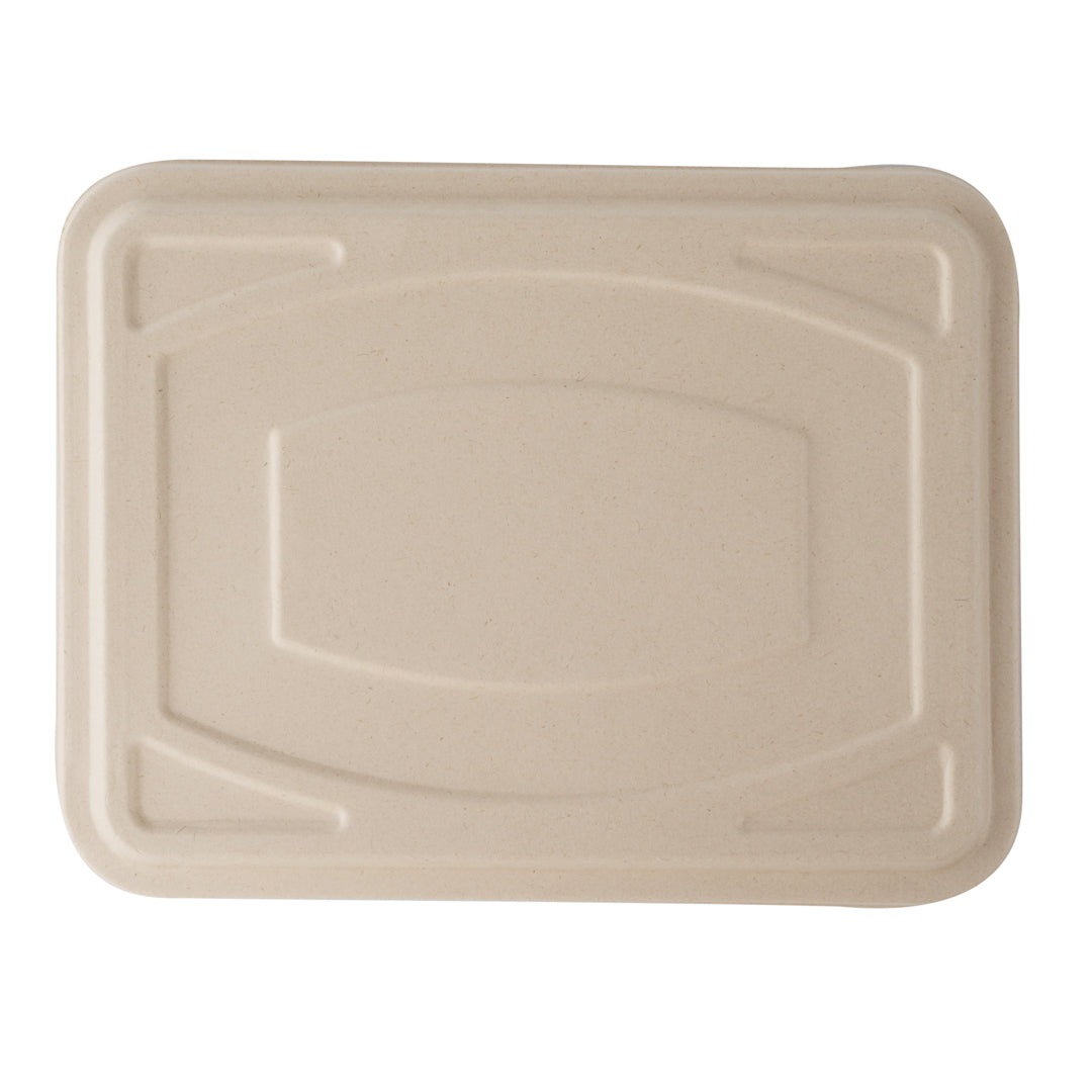 Pulp Tek Rectangle Natural Bagasse Flat Lid - Fits To Go Trays - 100 count box