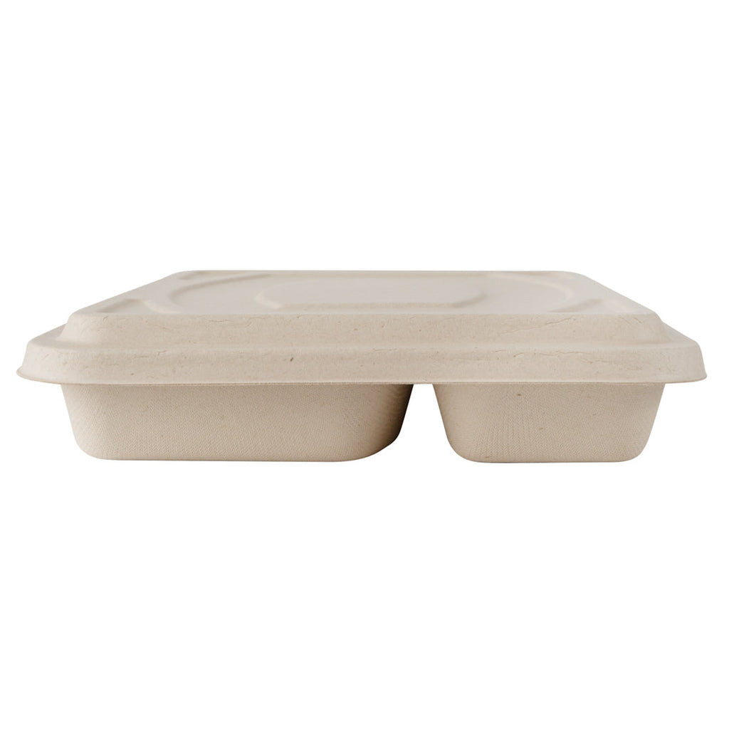 Pulp Tek Rectangle Natural Bagasse Flat Lid - Fits To Go Trays - 100 count box