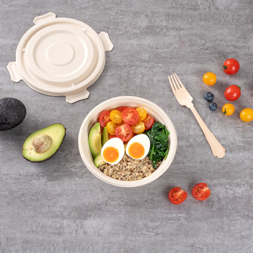 Pulp Tek 30 oz Round Natural Sugarcane / Bagasse To Go Bowl - 7" x 7" x 2 1/2" - 100 count box