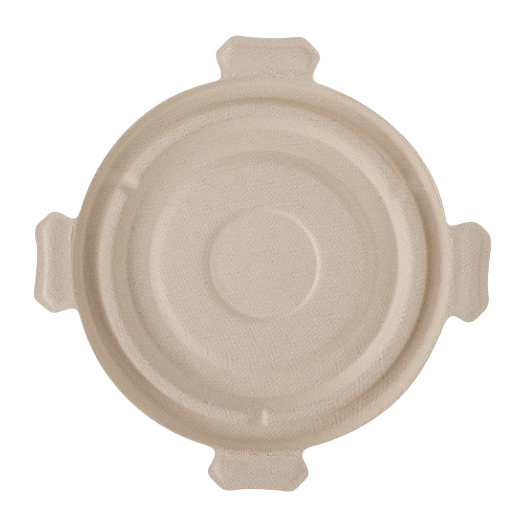 Pulp Tek Round Natural Sugarcane / Bagasse Flat Lid - Fits To Go Bowl - 100 count box