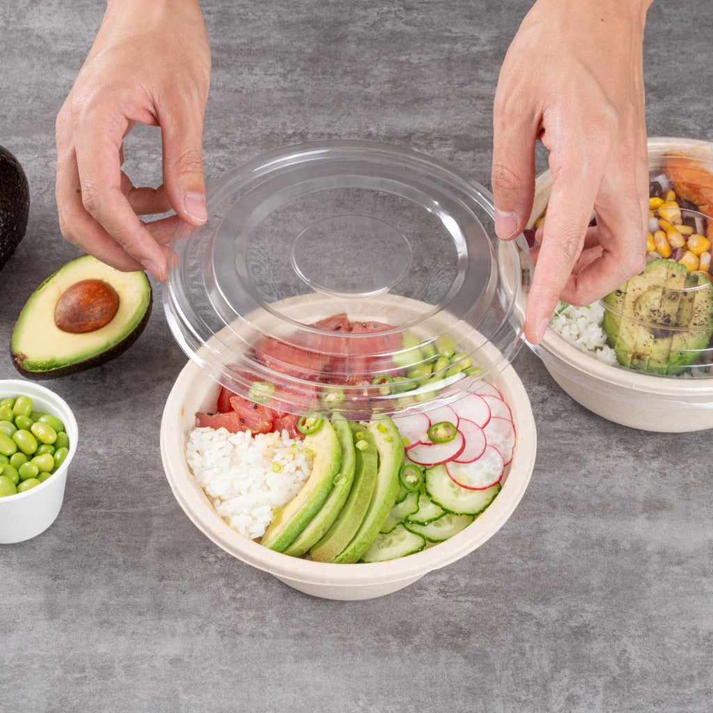 Pulp Tek Round Clear Plastic Flat Lid - Fits Bagasse To Go Bowl - 100 count box