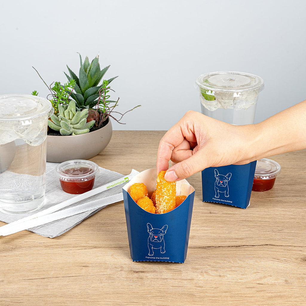Bio Tek 2 oz Frenchie Paper Fry Cup / Snack Container - 4" x 2 3/4" x 3 1/2" - 100 count box