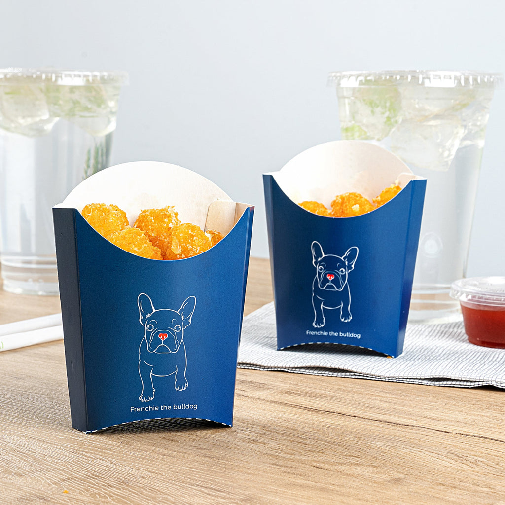 Bio Tek 2 oz Frenchie Paper Fry Cup / Snack Container - 4" x 2 3/4" x 3 1/2" - 100 count box