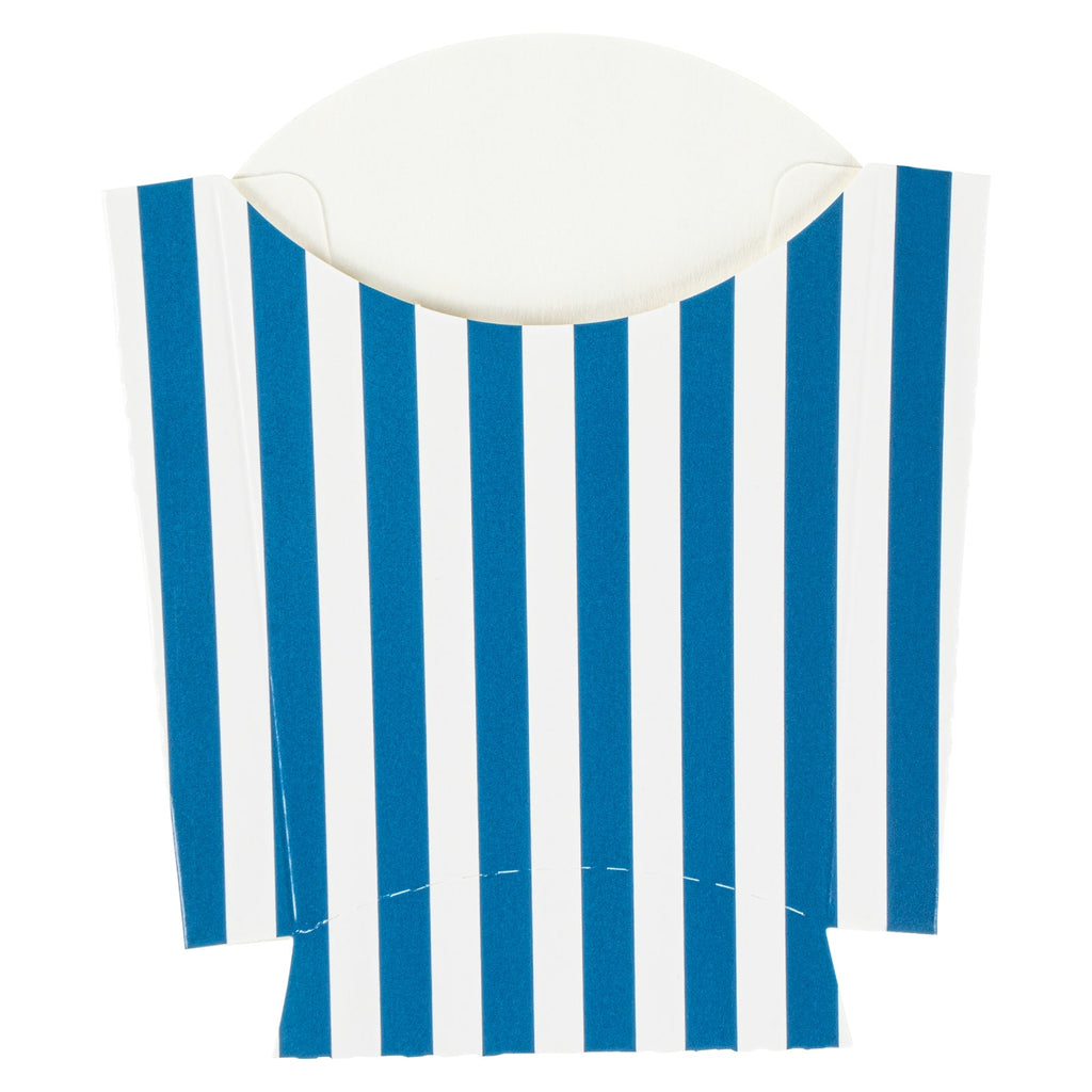 Bio Tek 2 oz Blue and White Stripe Paper Fry Cup / Snack Container - 4" x 2 3/4" x 3 1/2" - 100 count box