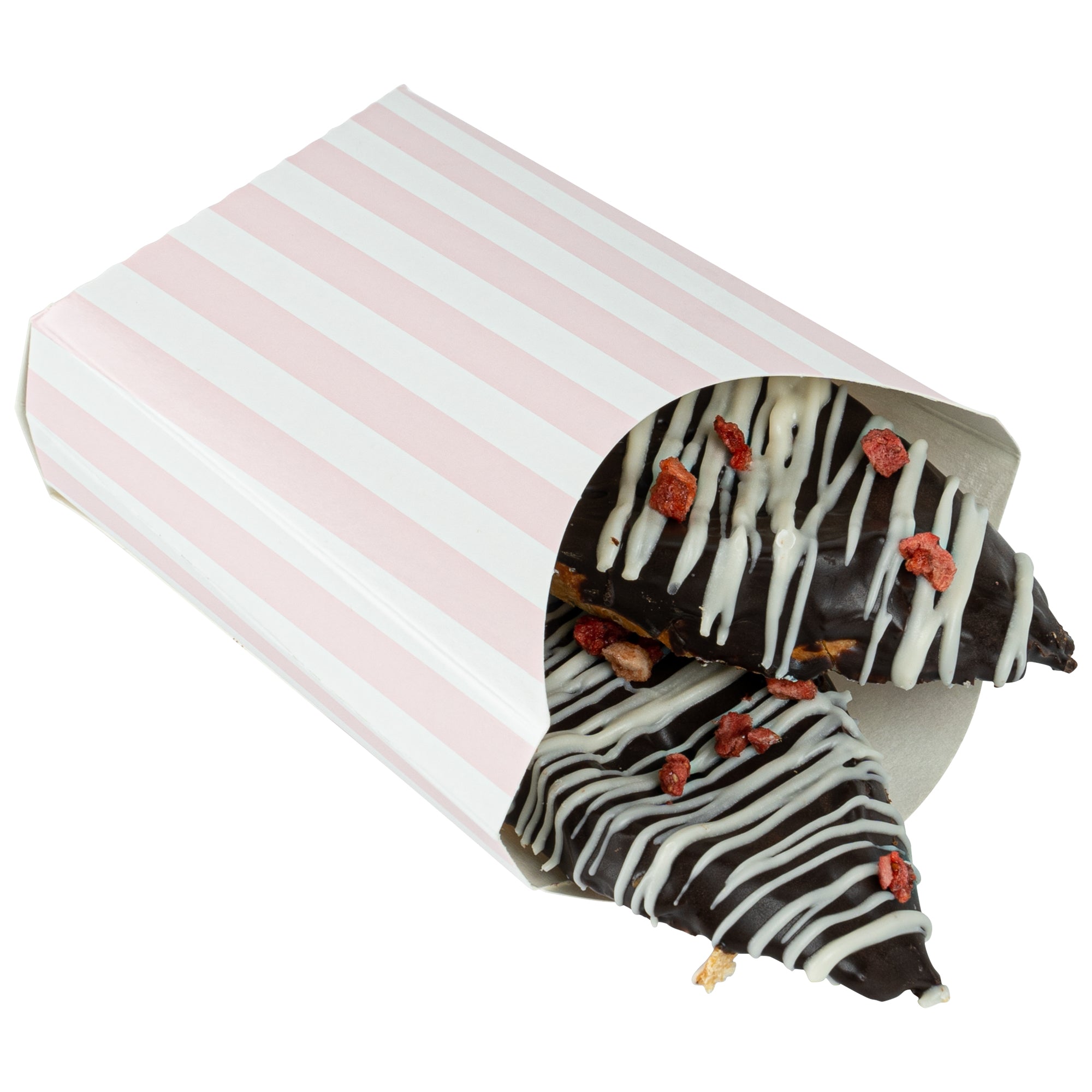 Bio Tek 2 oz Pink and White Stripe Paper Fry Cup / Snack Container - 4" x 2 3/4" x 3 1/2" - 100 count box