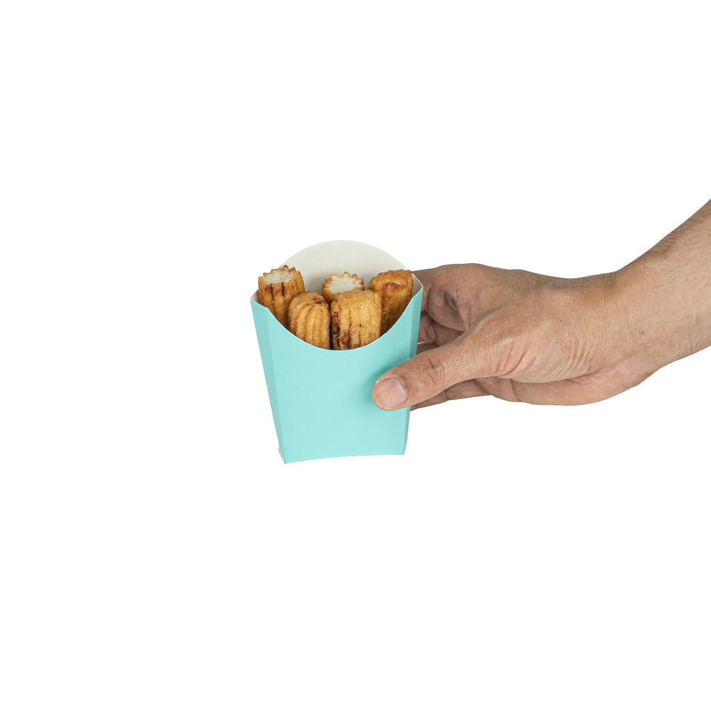Bio Tek 2 oz Turquoise Paper Fry Cup / Snack Container - 4" x 2 3/4" x 3 1/2" - 100 count box