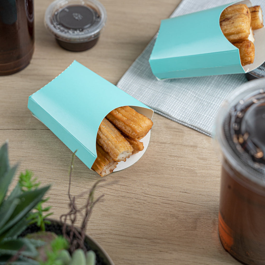 Bio Tek 2 oz Turquoise Paper Fry Cup / Snack Container - 4" x 2 3/4" x 3 1/2" - 100 count box