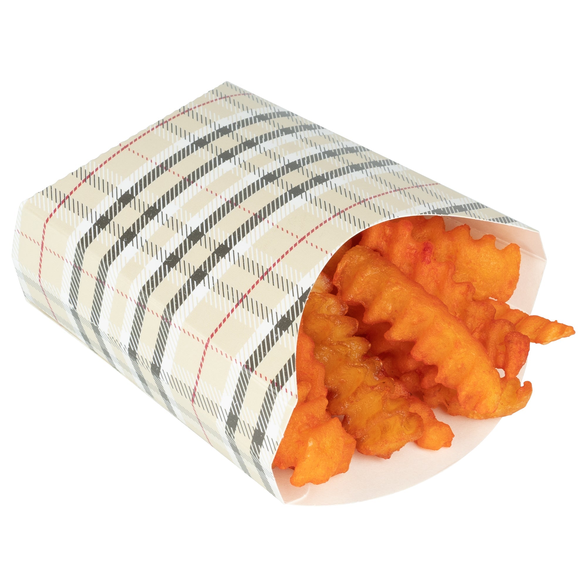 Bio Tek 3 oz Plaid Paper Fry Cup / Snack Container - 4 1/2" x 3 1/4" x 3 3/4" - 100 count box