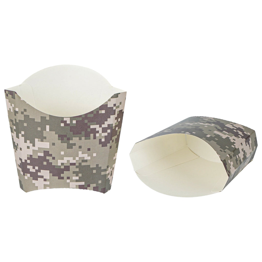 Bio Tek 3 oz Camouflage Paper Fry Cup / Snack Container - 4 1/2" x 3 1/4" x 3 3/4" - 100 count box