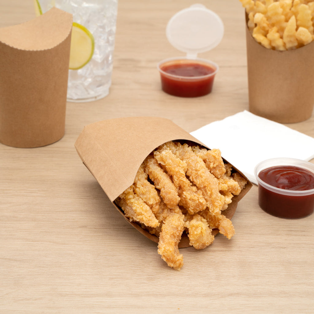 Bio Tek 3 oz Kraft Paper Fry Cup / Snack Container - 4 1/2" x 3 1/4" x 3 3/4" - 100 count box