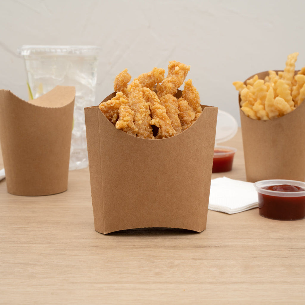 Bio Tek 3 oz Kraft Paper Fry Cup / Snack Container - 4 1/2" x 3 1/4" x 3 3/4" - 100 count box