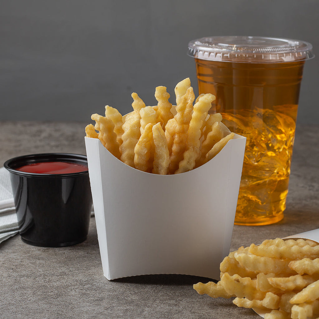 Bio Tek 3 oz White Paper Fry Cup / Snack Container - 4 1/2" x 3 1/4" x 3 3/4" - 100 count box
