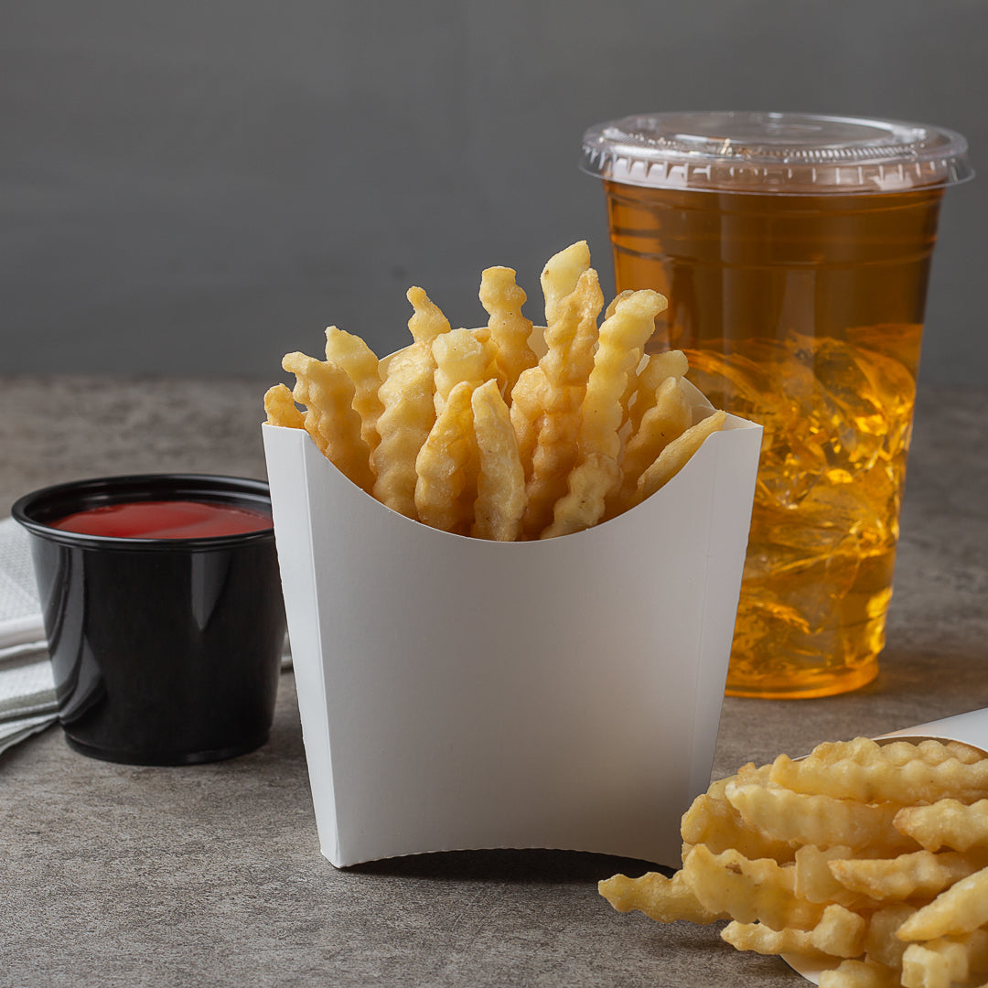 Bio Tek 3 oz White Paper Fry Cup / Snack Container - 4 1/2" x 3 1/4" x 3 3/4" - 100 count box
