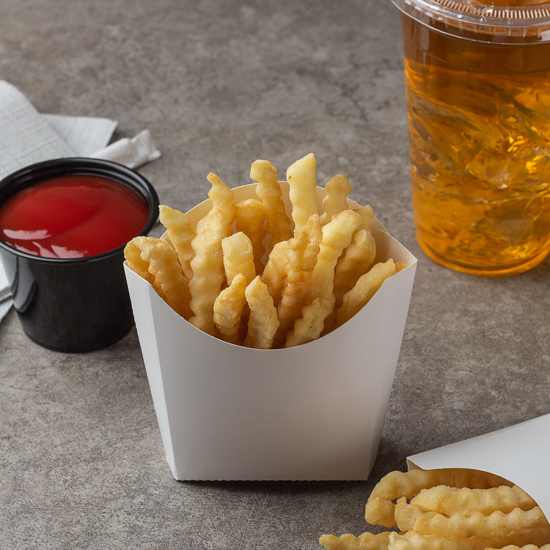Bio Tek 3 oz White Paper Fry Cup / Snack Container - 4 1/2" x 3 1/4" x 3 3/4" - 100 count box
