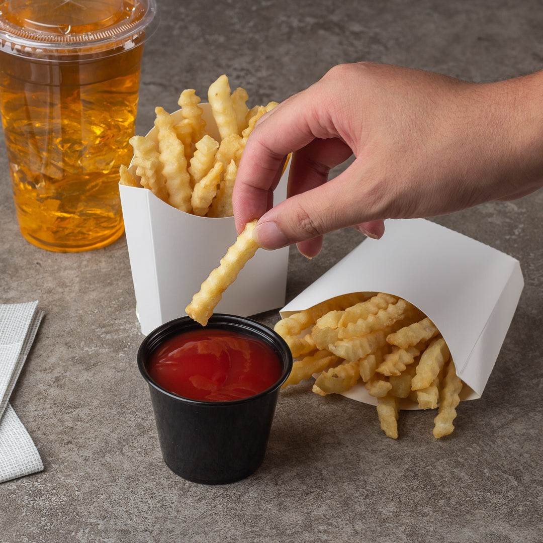 Bio Tek 3 oz White Paper Fry Cup / Snack Container - 4 1/2" x 3 1/4" x 3 3/4" - 100 count box
