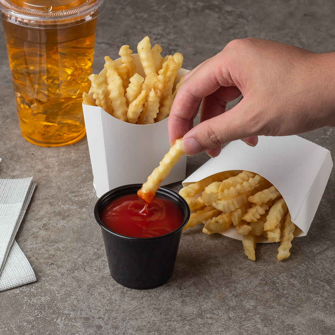 Bio Tek 3 oz White Paper Fry Cup / Snack Container - 4 1/2" x 3 1/4" x 3 3/4" - 100 count box