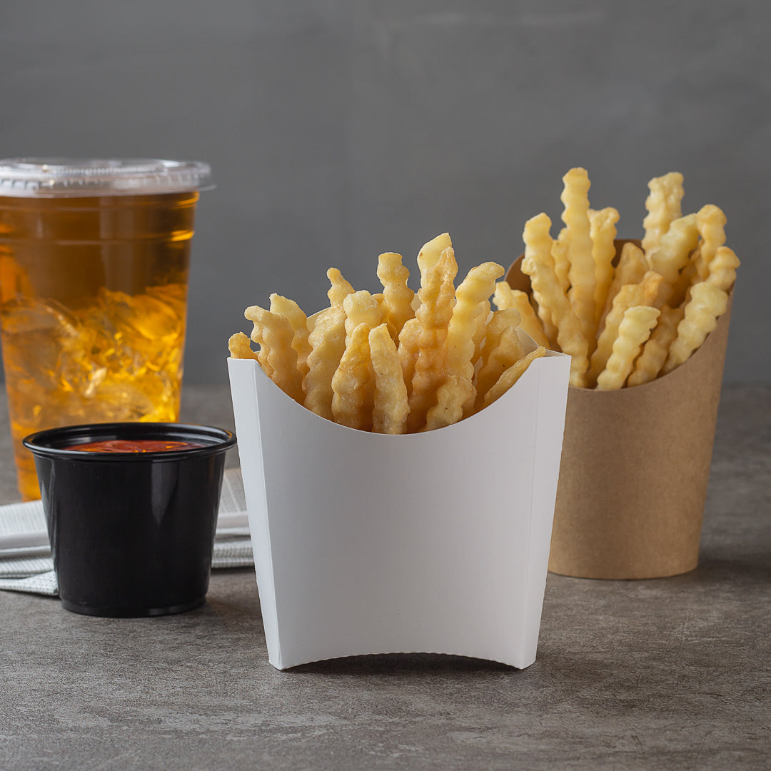 Bio Tek 3 oz White Paper Fry Cup / Snack Container - 4 1/2" x 3 1/4" x 3 3/4" - 100 count box