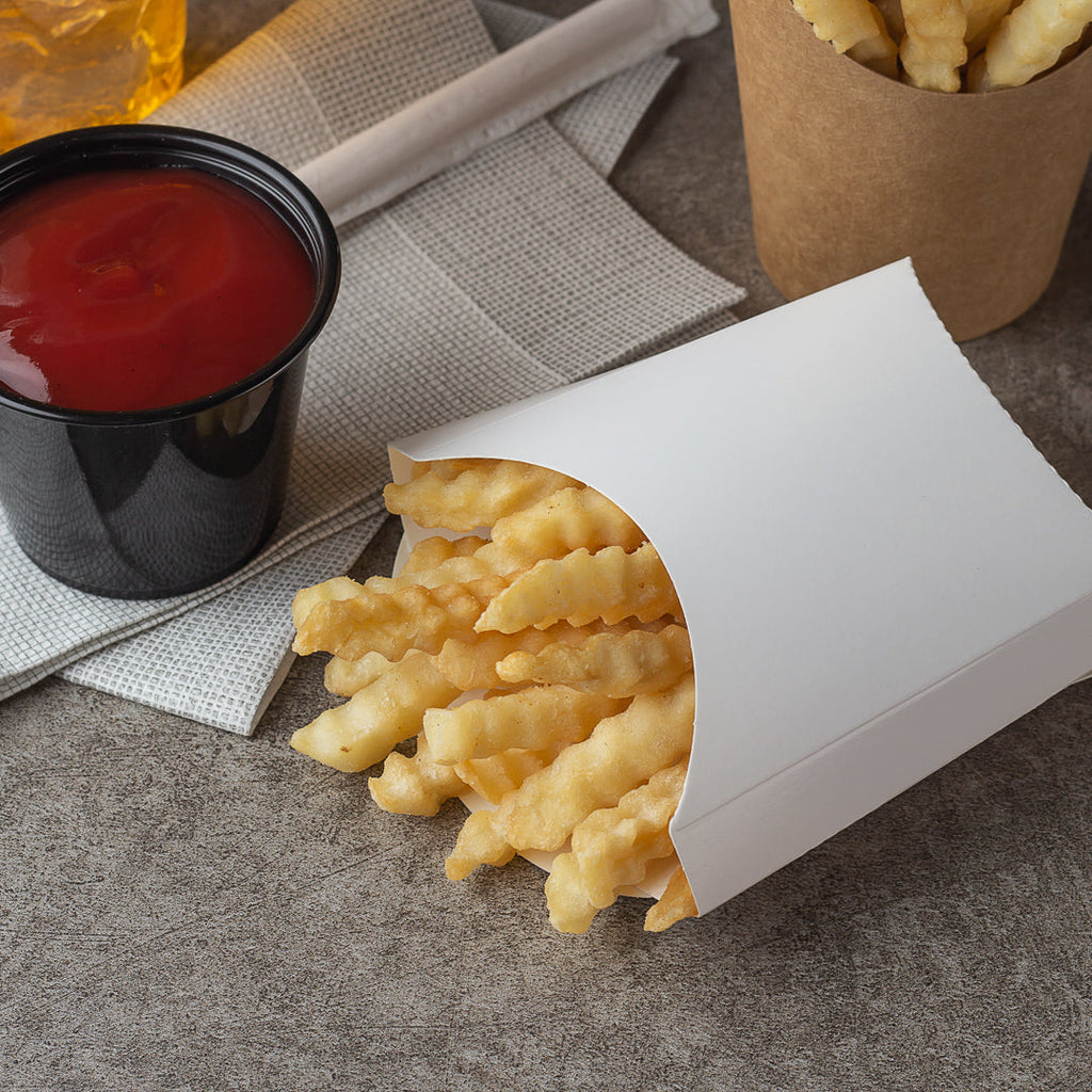 Bio Tek 3 oz White Paper Fry Cup / Snack Container - 4 1/2" x 3 1/4" x 3 3/4" - 100 count box